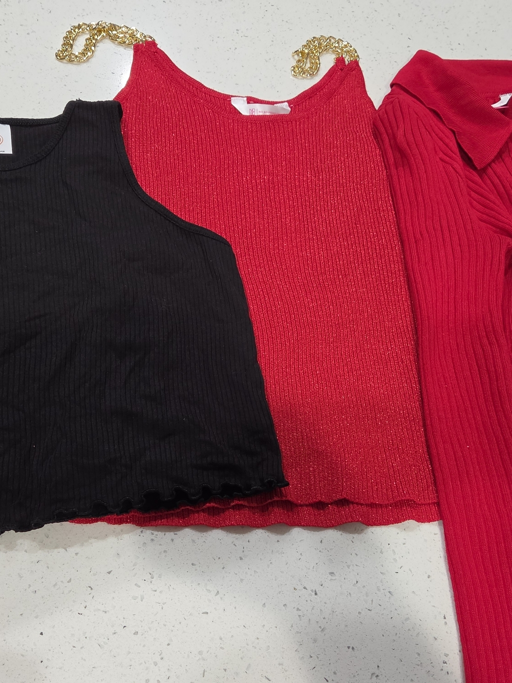 Girls' Red Tank Top with Gold Chain Straps - Stylish Kids Top